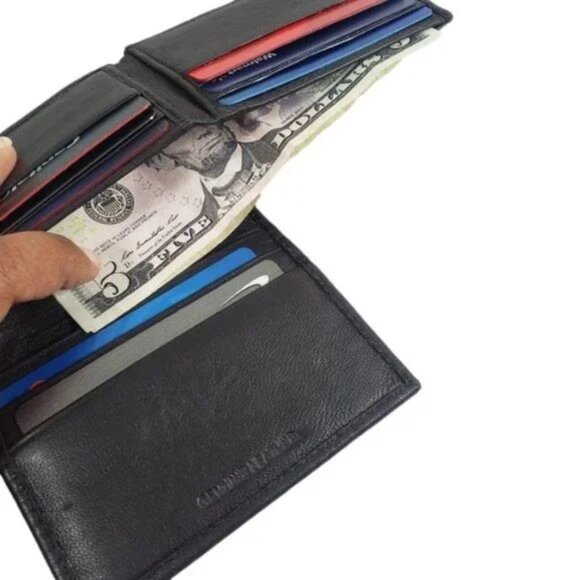 Men's Brown RFID Genuine Leather Sheep Cabretta L-Fold Wallet in Box - Picture 5 of 6